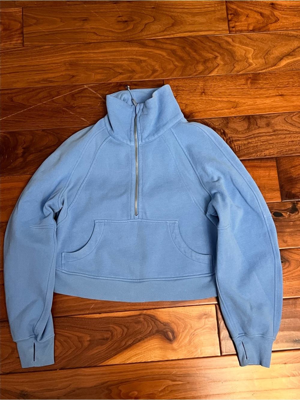 Lululemon blue Quarter-Zip Scuba Sweatshirt for Women with thumb hole detail